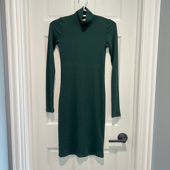 Aritzia Wilfred Free Janice Dress Ribbed Turtleneck Long Sleeve Dark Green Small - Picture 1 of 6